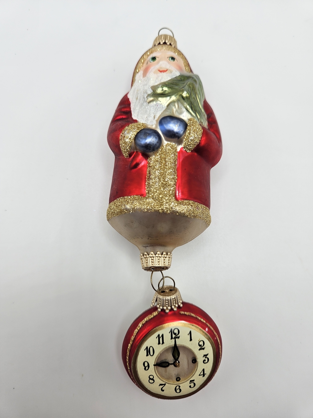 VINTAGE Krebs Glass Santa Claus Clock Christmas Ornament Made in Germany
